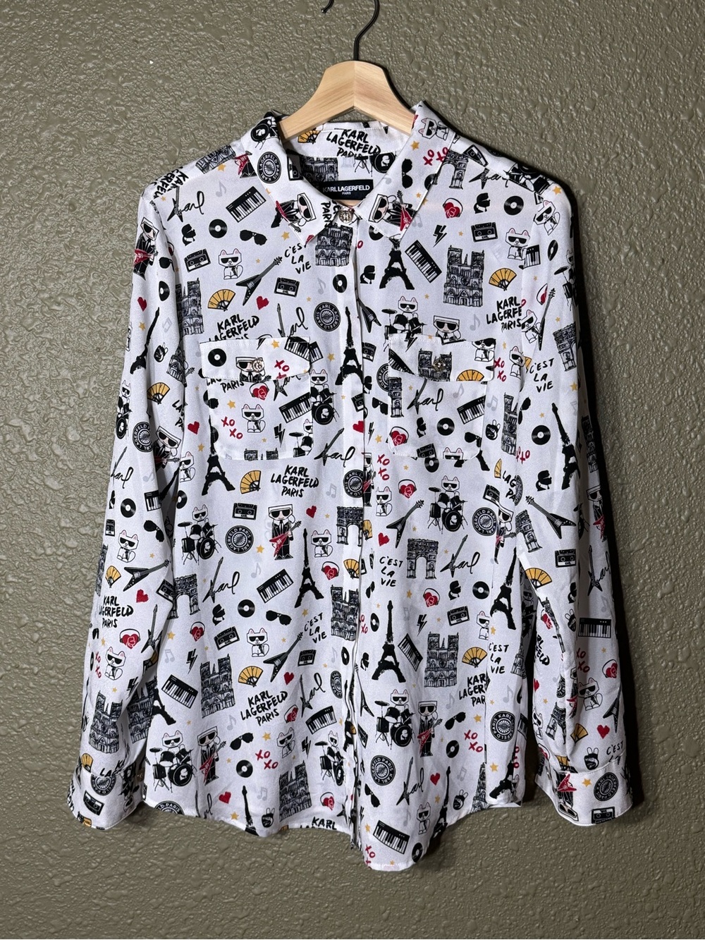 Karl Lagerfeld Paris Rockstar Button Down Collar Blouse